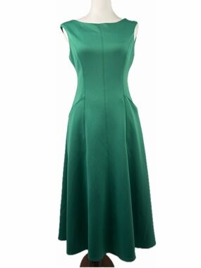 Donna Ricco Boatneck Rich Green Dress Size 6 Scuba Preppy Classic Spring Wedding